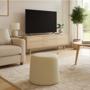 Sitzhocker mit stauraum runder aus kunstleder beige 42x45x45 45x42x45cm PVC - Polyvinlychlorid Beige Mobili Rebecca Sofas und Sessel Sessel, Poufs und Fußbänke Sitzsäcke