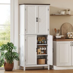 wohnli-moebel-suche-M26039268-1 Armoire de cuisine 4 portes étagères réglables MDF blanc 76x179x40cm Spanplatte Weiß Homcom Möbel Schlafzimmermöbel Schränke