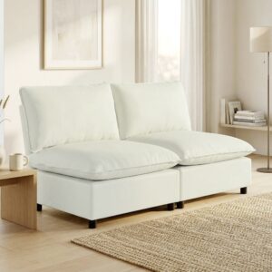wohnli-moebel-suche-M26039316-1 Canapé 2 places modulable sans accoudoirs avec assise large lin crème 146x78x85cm Leinen Weiß Homcom Sofas und Sessel Sofas 2-Sitzer-Sofas & 3-Sitzer-Sofas