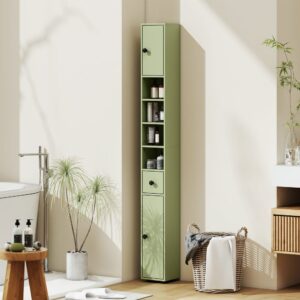 wohnli-moebel-suche-M26039349-1 Meuble colonne salle de bain 2 portes 2 étagères 4 niches tiroir vert 20x180x20cm Spanplatte Schwarz Kleankin Möbel Badezimmermöbel Bad-Hochschränke