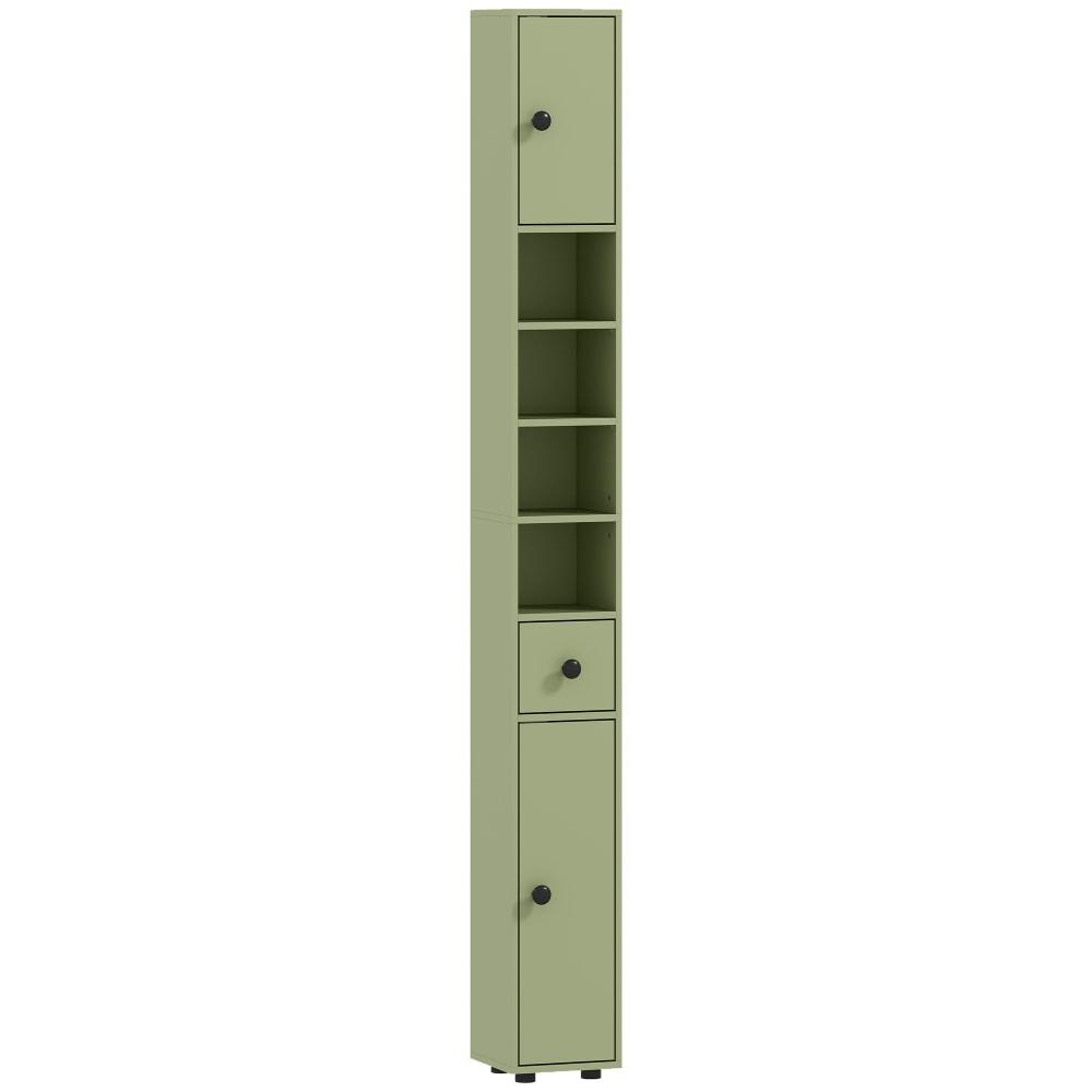 Wohnli Möbelsuche - Meuble colonne salle de bain 2 portes 2 étagères 4 niches tiroir vert