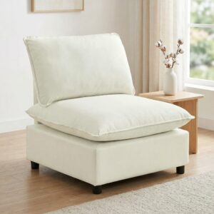 Fauteuil de salon sans accoudoirs avec assise large lin crème 74x78x85cm Leinen Weiß Homcom Sofas und Sessel Sessel, Poufs und Fußbänke Sessel