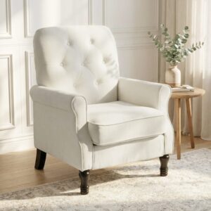 Fauteuil de salon assise rembourrée tissu en lin crème 75x90x69cm PES - Polyester Weiß Homcom Sofas und Sessel Sessel, Poufs und Fußbänke Sessel