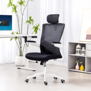 wohnli-moebel-suche-M26039450-1 Chaise bureau accoudoirs relevables soutien lombaire maille noir 63x120x60cm PES - Polyester Schwarz Homcom Möbel Büromöbel Bürostühle