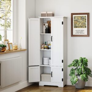 wohnli-moebel-suche-M26039455-1 Armoire de cuisine multi-rangements 2 placards 3 étagères 60x153x30cm Holz Weiß Homcom Möbel Schlafzimmermöbel Schränke