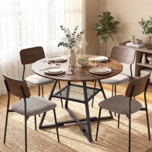 wohnli-moebel-suche-M26039486-1 Table à manger ronde 4 personnes étagère métal et bois brun rustique 100x76x100cm Spanplatte Braun Homcom Möbel Esszimmermöbel Esstische