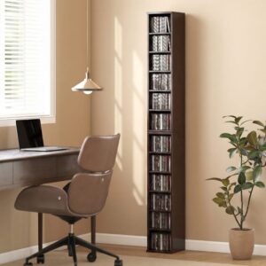 Lot de 2 étagères range cd ajustables bois marron 21x89x23cm Spanplatte Braun Homcom Möbel Wohnzimmermöbel Bücherregale