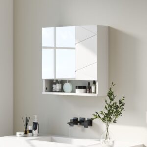 Armoire miroir salle de bain multi-rangement blanc 55x55x17cm Spanplatte Weiß Kleankin Möbel Badezimmermöbel