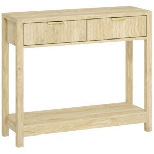 Wohnli Möbelsuche - Console meuble 2 tiroirs rainurés et étagère bois naturel