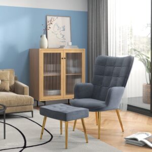 wohnli-moebel-suche-M26039538-1 Fauteuil avec repose-pied dossier haut tissu velours gris foncé 77x99x71cm Samt Grau Homcom Sofas und Sessel Sessel, Poufs und Fußbänke Sessel
