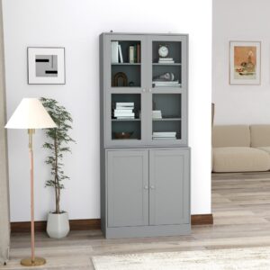 wohnli-moebel-suche-M26039542-1 Bibliothèque vitrine 6 niveaux étagères réglables MDF gris 76x179x40cm Holz Grau Homcom Möbel Wohnzimmermöbel Bücherregale