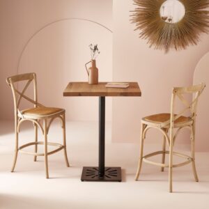 wohnli-moebel-suche-M26040842-1 Tresenhocker aus Massivholz und Wiener Geflecht L50 cm - BISTROT 96x51x50cm Holz Beige Signature Möbel Esszimmermöbel Stühle