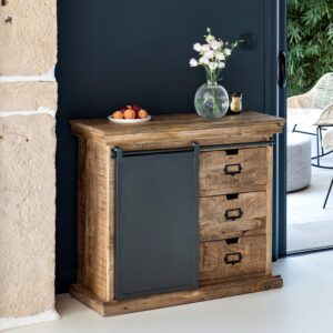 wohnli-moebel-suche-M26040872-1 Kleines Buffet aus massivem Mango-Holz und Metall 100x85x40cm Holz Braun Maison Pavane Möbel Esszimmermöbel Sideboards, Highboards & niedrige Anrichten