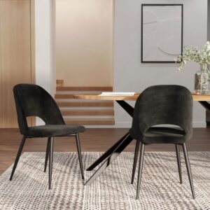 wohnli-moebel-suche-M26040882-1 2 Stühle und 2 Barhocker 65 cm aus schwarzem Samt 49x85x57cm Samt Schwarz Maison Pavane Möbel Esszimmermöbel Stühle