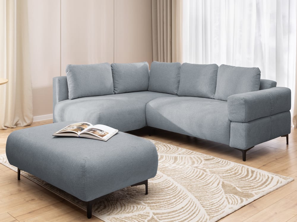 Ecksofa und Hocker mit Schlaffunktion in Bubble-Optik aus Strukturstof 170x83x230cm Holz Grau S-Style Sofas und Sessel Sofas Ecksofas