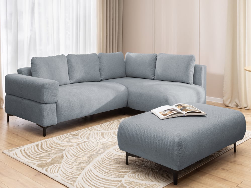 Ecksofa und Hocker mit Schlaffunktion in Bubble-Optik aus Strukturstof 170x83x230cm Holz Grau S-Style Sofas und Sessel Sofas Ecksofas