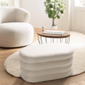 Bank mit Stauraum Bouclé-Stoff L85cm 85x44x43cm Stoff Weiß MACABANE Möbel Schlafzimmermöbel Bettbänke