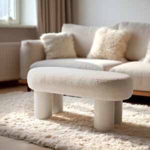 Bank aus weißem Bouclé-Stoff L105cm 104x47x46cm Stoff Weiß MACABANE Möbel Schlafzimmermöbel Bettbänke