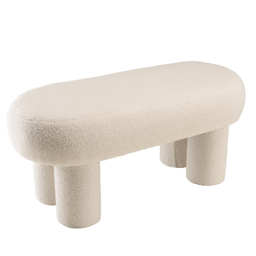 Wohnli Möbelsuche - Bank aus weißem Bouclé-Stoff L105cm