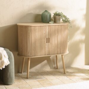 wohnli-moebel-suche-M26041589-1 Ovales Sideboard 80 x 33 cm 80x76x33cm Spanplatte Braun MACABANE Möbel Esszimmermöbel Sideboards, Highboards & niedrige Anrichten