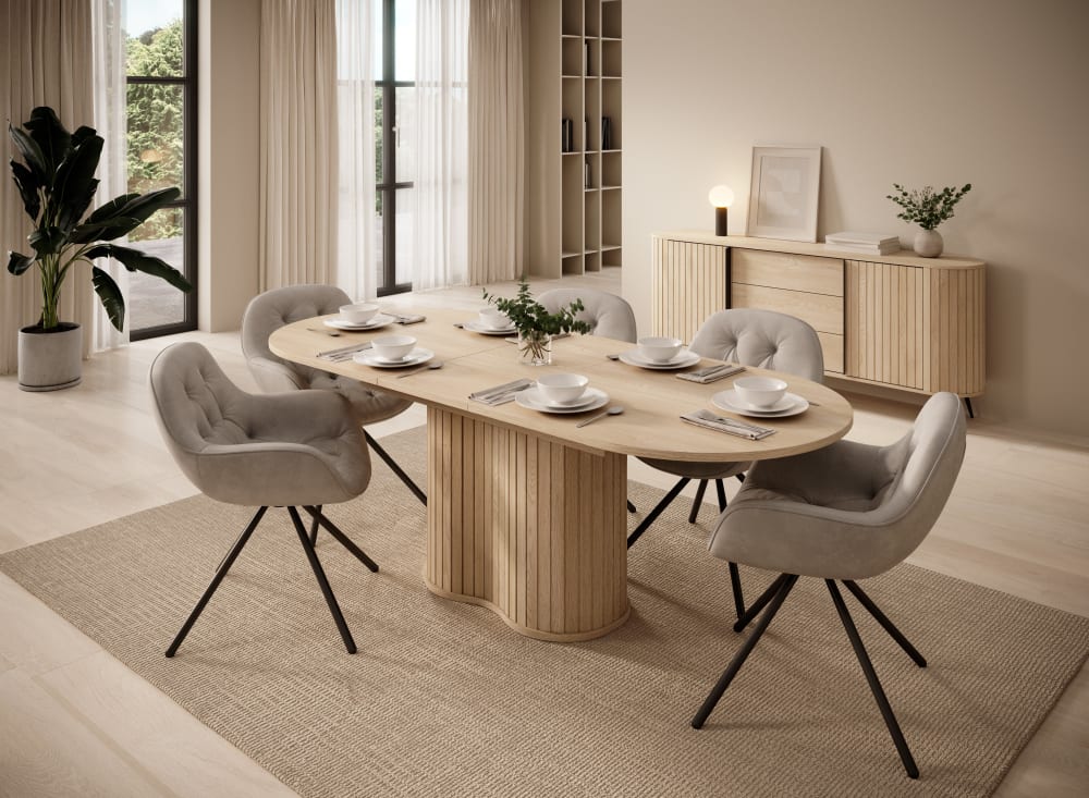 Ausziehbarer Eichentisch 180/220x90 cm 180x76x90cm Holz Braun That's Casa Möbel Esszimmermöbel Esstische