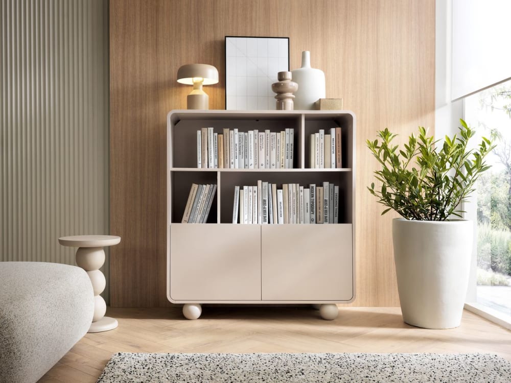2-türiges Bücherregal Kaschmir 108x121 cm 108x121x39cm Holz Beige That's Casa Möbel Esszimmermöbel Sideboards, Highboards & niedrige Anrichten