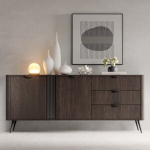 Sideboard 2 Türen 3 Schubladen Metallbeinen 195x81 cm 195x81x38cm Holz Braun That's Casa Möbel Esszimmermöbel Sideboards, Highboards & niedrige Anrichten