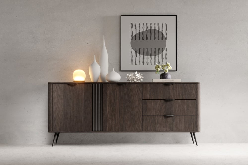 Sideboard 2 Türen 3 Schubladen Metallbeinen 195x81 cm 195x81x38cm Holz Braun That's Casa Möbel Esszimmermöbel Sideboards, Highboards & niedrige Anrichten
