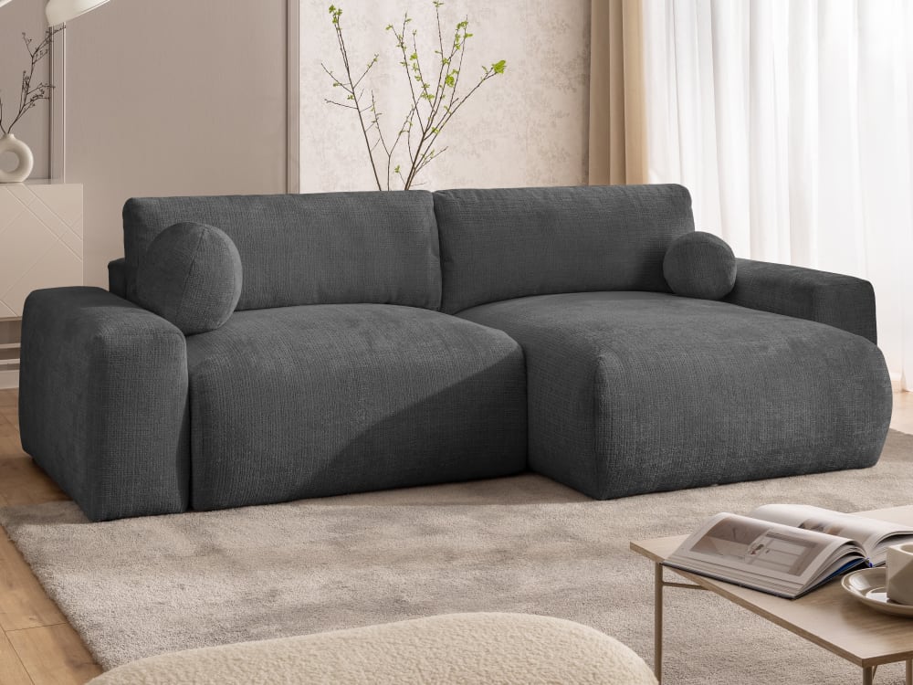 Weiches & puffiges Ecksofa mit Schlaffunktion aus Grau Chenille 138x86x266cm Holz Grau S-Style Sofas und Sessel Sofas Ecksofas