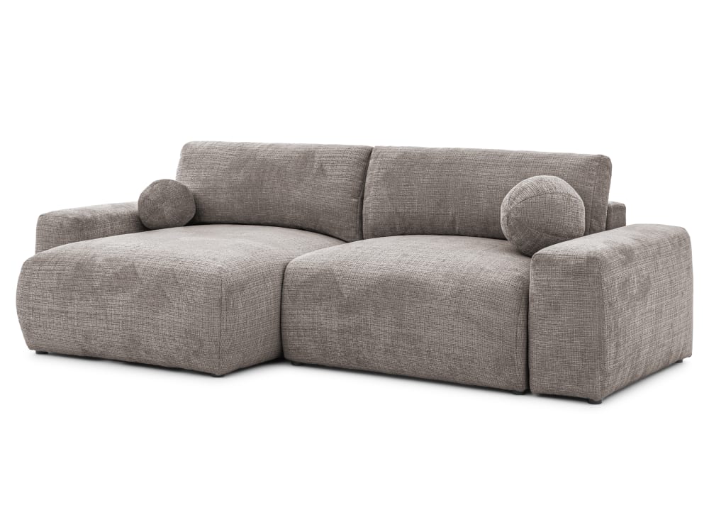 Wohnli Möbelsuche - Weiches & puffiges Ecksofa mit Schlaffunktion aus Taupe Chenille
