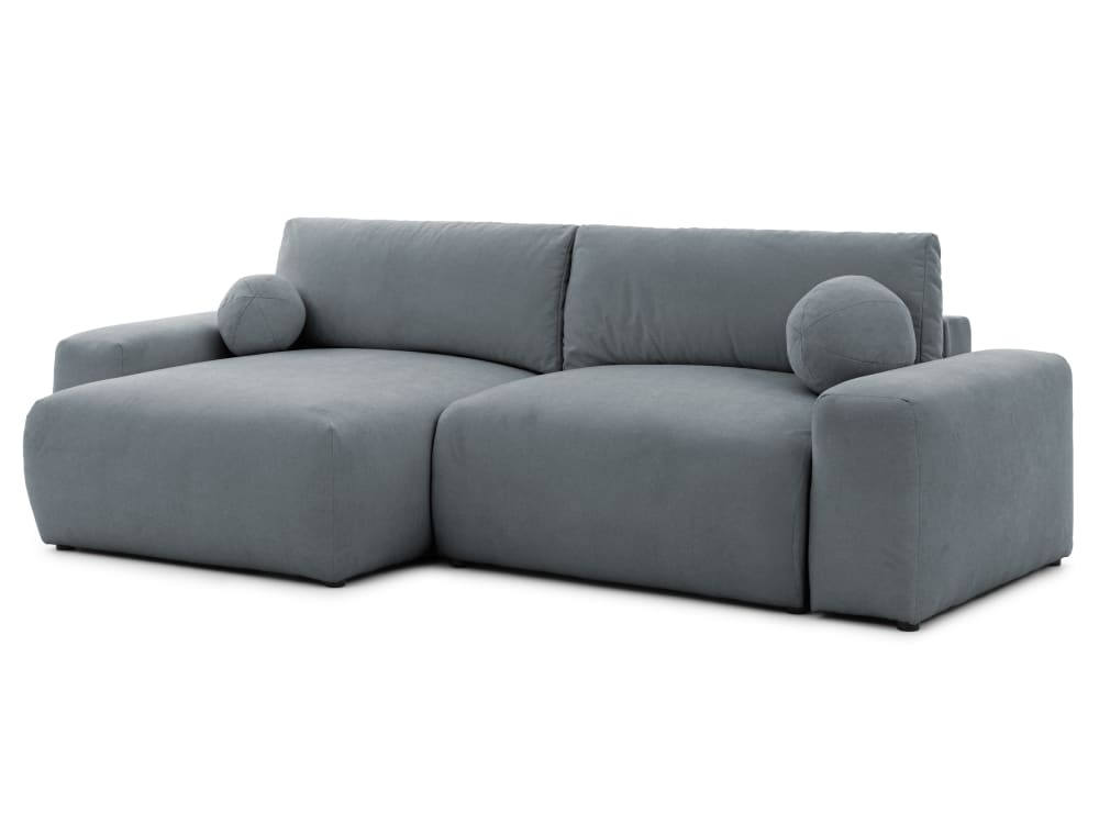Wohnli Möbelsuche - Weiches & puffiges Ecksofa mit Schlaffunktion aus Dunkelgrau Webstoff