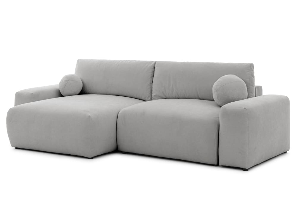Wohnli Möbelsuche - Weiches und puffiges Ecksofa mit Schlaffunktion aus Grau Webstoff