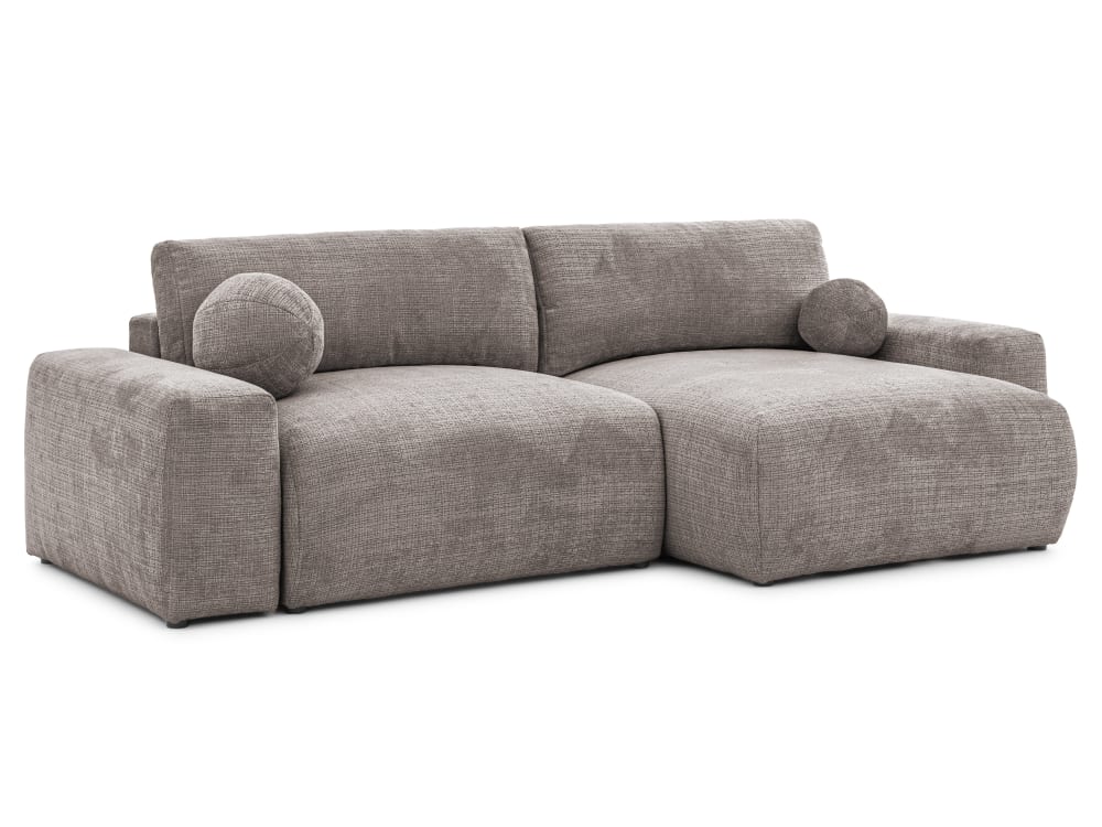 Wohnli Möbelsuche - Weiches & puffiges Ecksofa mit Schlaffunktion aus Taupe Chenille