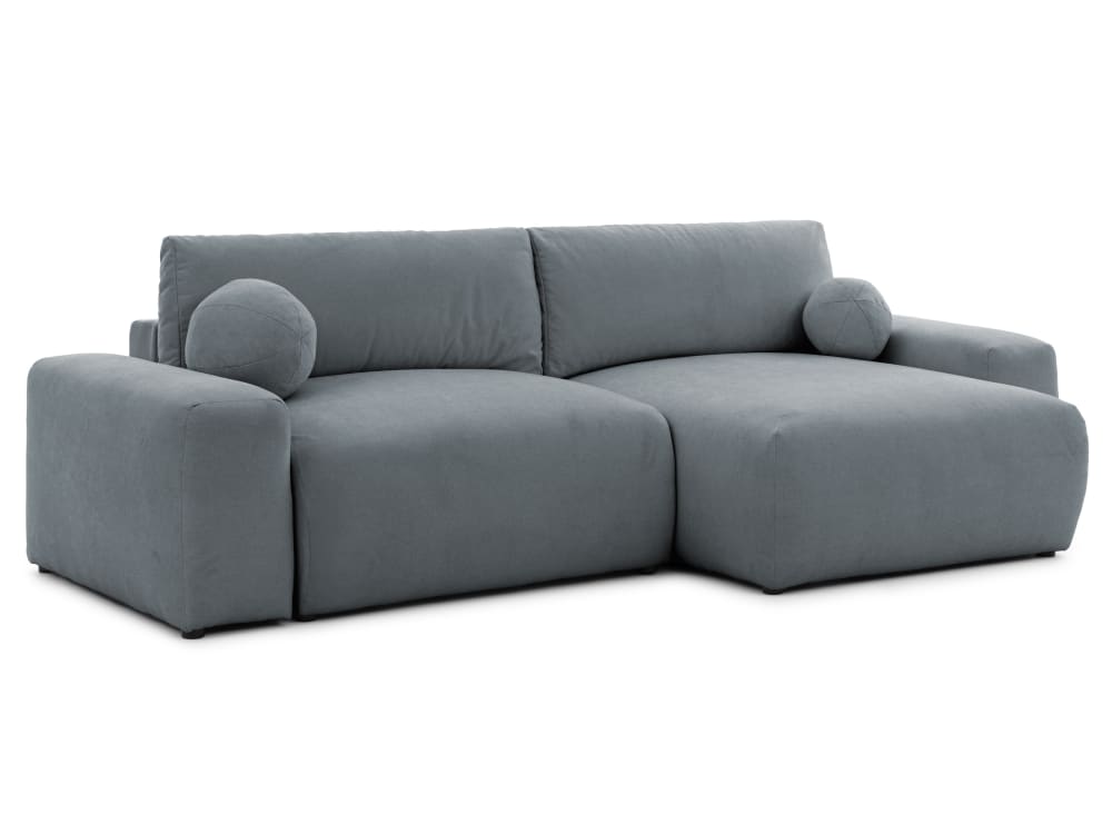 Wohnli Möbelsuche - Weiches & puffiges Ecksofa mit Schlaffunktion aus Dunkelgrau Webstoff