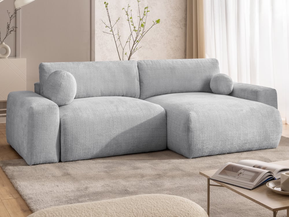 Weiches & puffiges Ecksofa mit Schlaffunktion aus Hellgrau Chenille 138x86x266cm Holz Grau S-Style Sofas und Sessel Sofas Ecksofas