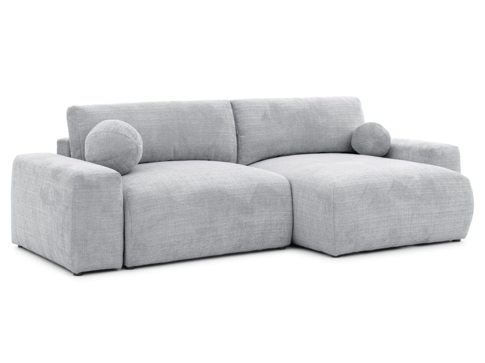 Wohnli Möbelsuche - Weiches & puffiges Ecksofa mit Schlaffunktion aus Hellgrau Chenille