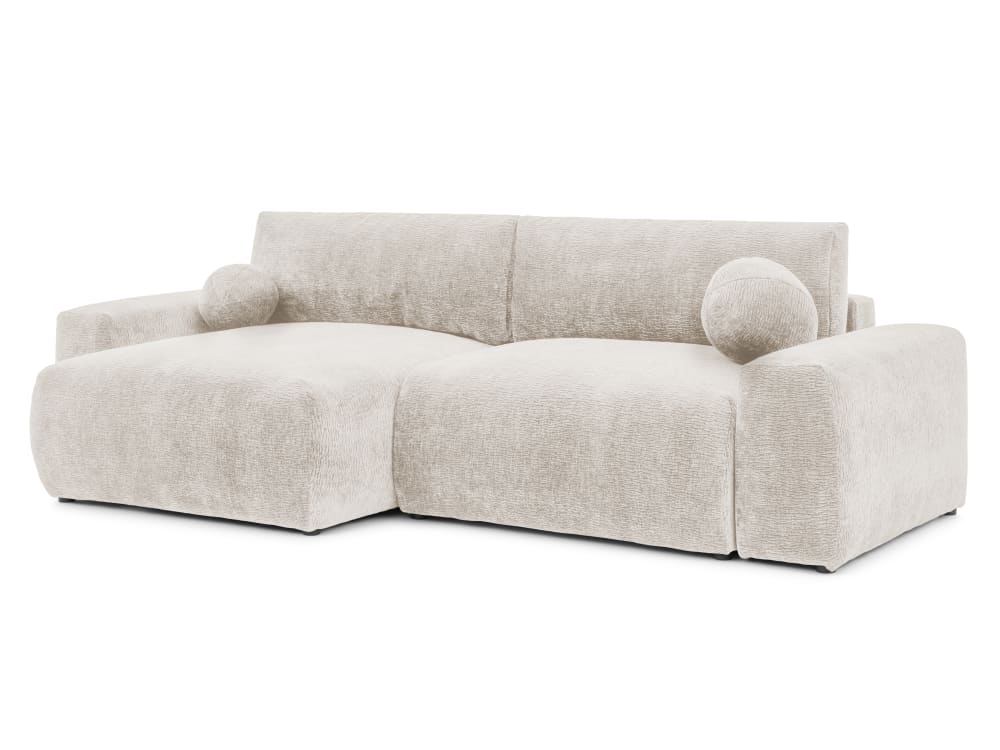 Wohnli Möbelsuche - Weiches Ecksofa mit Schlaffunktion aus Stoff mit Chenillestruktur