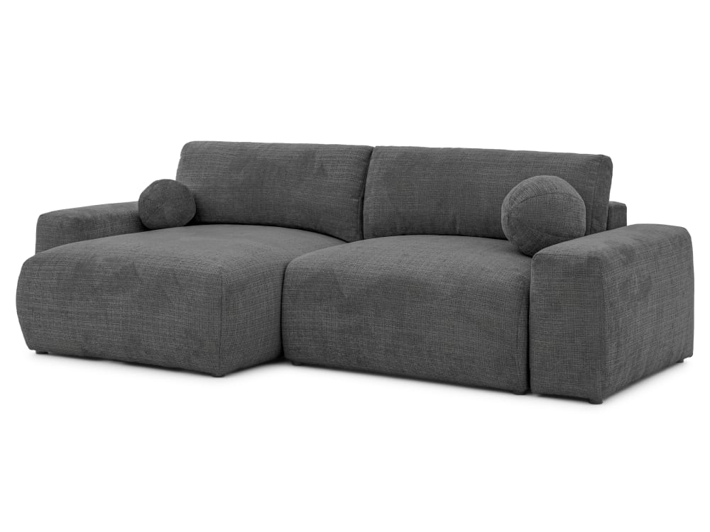 Wohnli Möbelsuche - Weiches & puffiges Ecksofa mit Schlaffunktion aus Grau Chenille