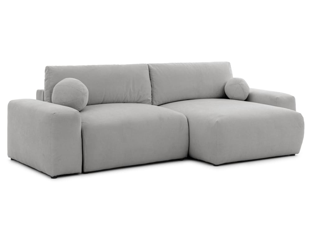 Wohnli Möbelsuche - Weiches und puffiges Ecksofa mit Schlaffunktion aus Grau Webstoff