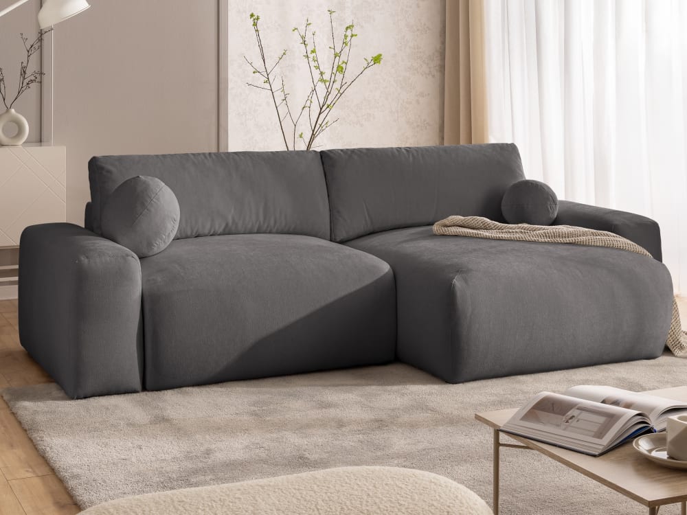 Weiches und puffiges Ecksofa mit Schlaffunktion aus Taupe Webstoff 138x86x266cm Holz Taupe S-Style Sofas und Sessel Sofas Ecksofas