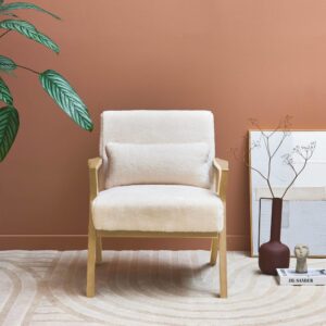 wohnli-moebel-suche-M26042832-1 Skandinavischer Sessel aus Holz mit Kunstpelzbezug cremefarben 70x81x75cm Holz Weiß sweeek Sofas und Sessel Sessel, Poufs und Fußbänke Sessel