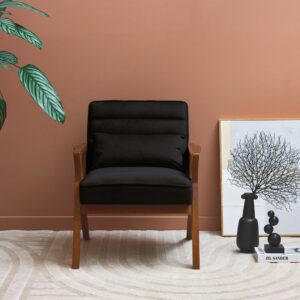 Skandinavischer Sessel aus Hevea-Holz mit schwarzem Samtbezug 70x81x75cm Holz Schwarz sweeek Sofas und Sessel Sessel, Poufs und Fußbänke Sessel