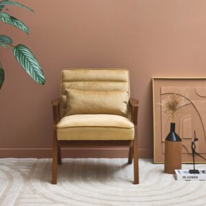 wohnli-moebel-suche-M26042841-1 Skandinavischer Sessel aus Hevea-Holz mit taupefarbenem Samtbezug 70x81x75cm Holz Braun sweeek Sofas und Sessel Sessel, Poufs und Fußbänke Sessel