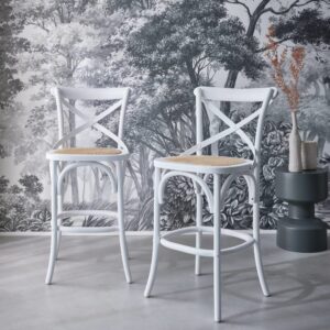 wohnli-moebel-suche-M26042869-1 2er-Set Bistro Vintage Barhocker Holz weiß 46x105x48cm Holz Weiß sweeek Möbel Esszimmermöbel Barhocker