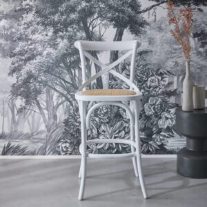 wohnli-moebel-suche-M26042873-1 Vintage Bistro Barhocker aus weißem Holz 46x105x48cm Holz Weiß sweeek Möbel Esszimmermöbel Barhocker