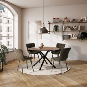 wohnli-moebel-suche-M26043163-1 Esstisch mit Metallbeinen Ø 120 cm - Holzdekor dunkel 120x76x120cm Spanplatte Braun Calicosy Möbel Esszimmermöbel Esstische