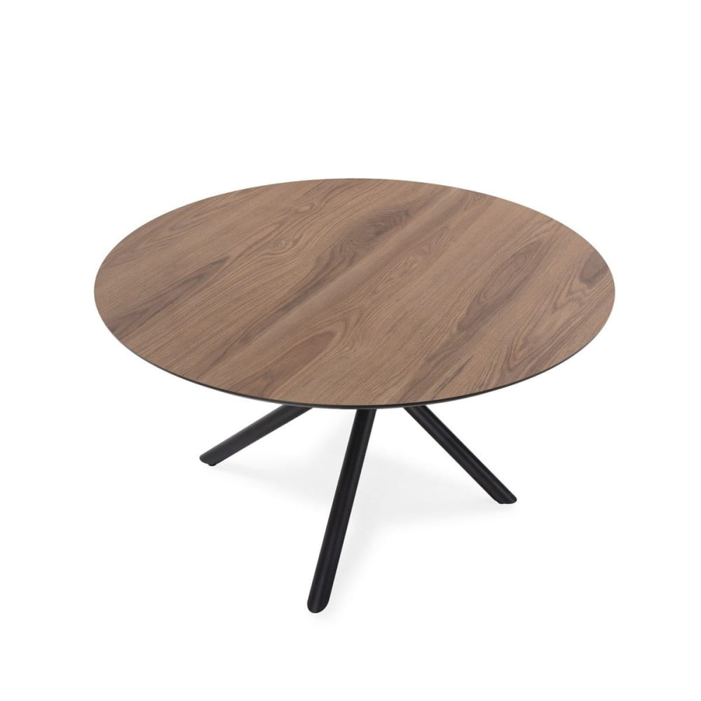 Wohnli Möbelsuche - Esstisch mit Metallbeinen Ø 120 cm - Holzdekor dunkel