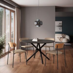 wohnli-moebel-suche-M26043173-1 Esstisch mit Metallbeinen Ø 120 cm - Holzdekor Schwarz 120x76x120cm Spanplatte Schwarz Calicosy Möbel Esszimmermöbel Esstische