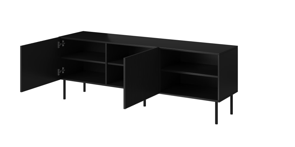 2-türiger TV-Schrank mit Metallfuß 150x54 cm 150x54x40cm Spanplatte Schwarz That's Casa Möbel Wohnzimmermöbel TV-Möbel