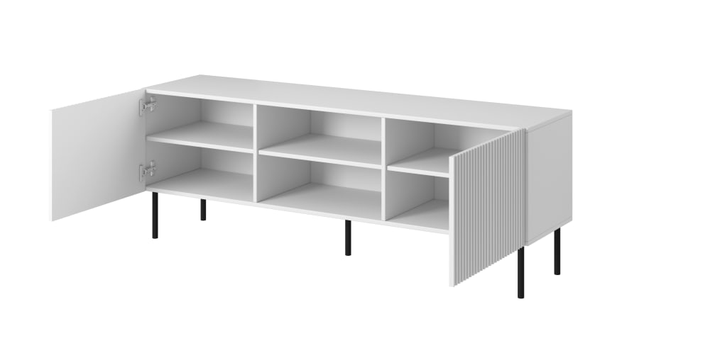 2-türiger TV-Schrank mit Metallfuß 150x54 cm 150x54x40cm Spanplatte Weiß That's Casa Möbel Wohnzimmermöbel TV-Möbel